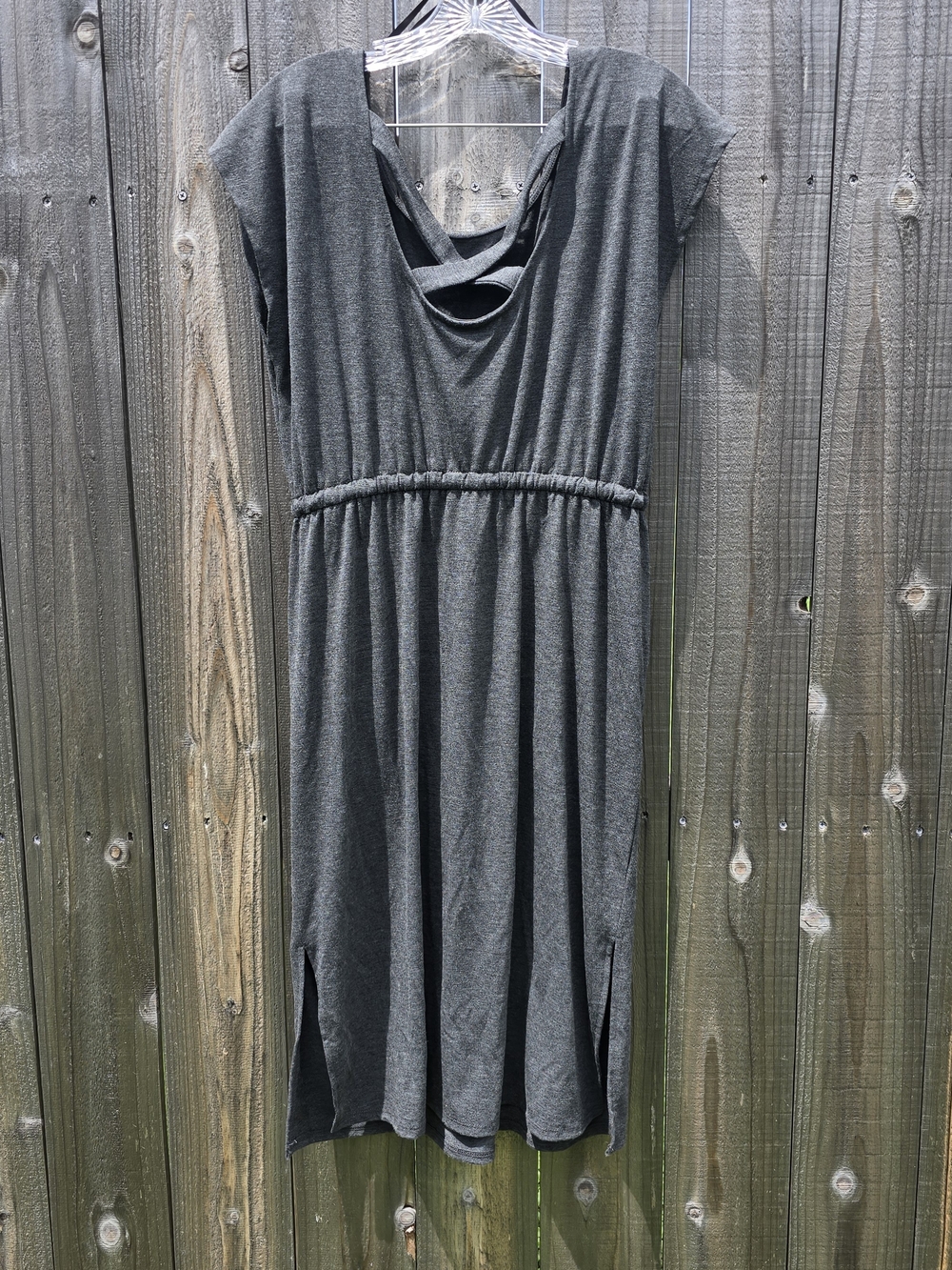 Torrid Midi Jersey Cross Back Slit Skirt Charcoal Heather Grey Size 0, L, 12 NEW - Picture 5 of 12